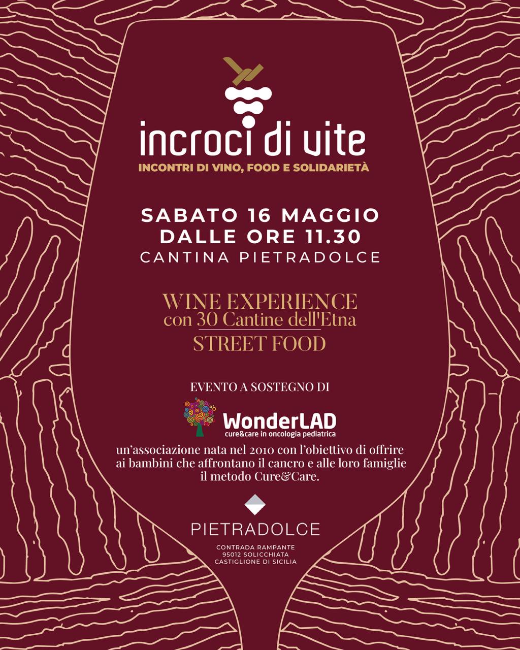 Locandina di Incroci di Vite 2026, wine experience alla Cantina Pietradolce sull'Etna per WonderLAD