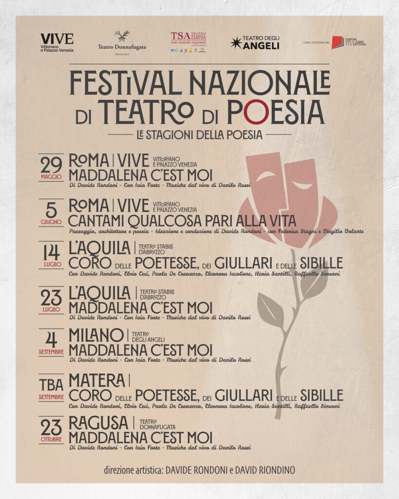 Locandina con calendario del Festival Teatro di Poesia Le Stagioni della Poesia 2026 da Roma a Ragusa