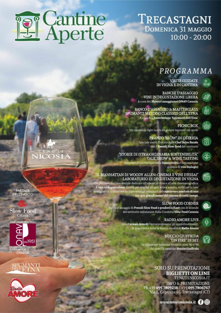 Locandina della degustazione cinema e vini d'essai su Woody Allen a Cantine Aperte 2026