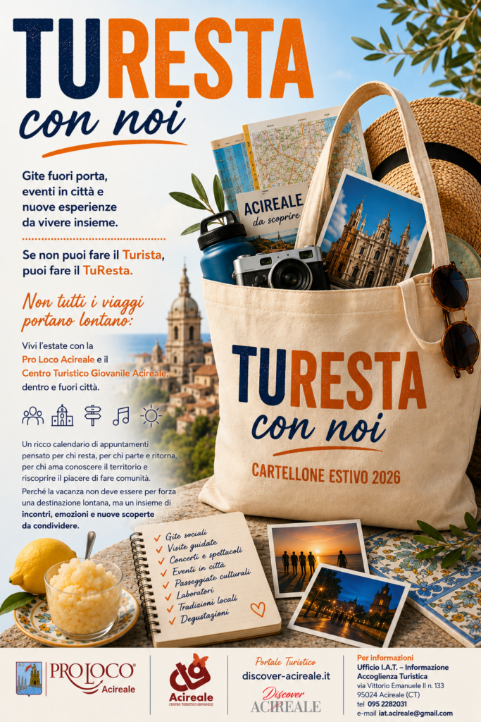 Manifesto ufficiale di TuResta con noi Estate 2026 con il programma eventi di Acireale